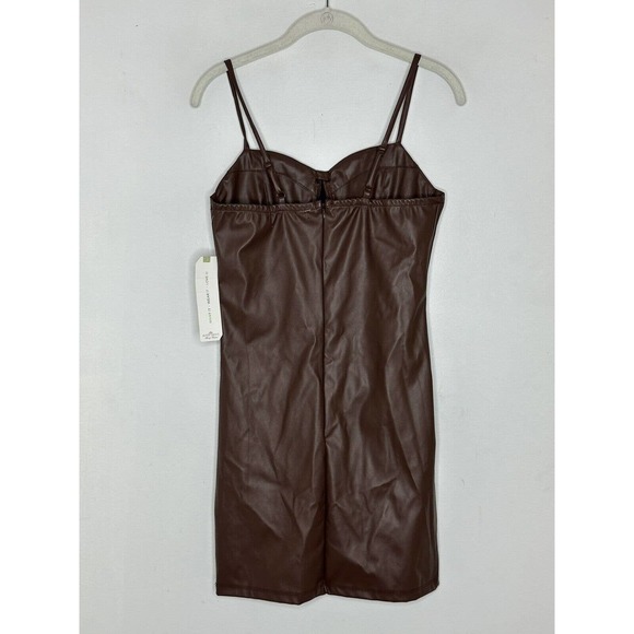 Almost Famous Brown Sweetheart Faux-Leather Mini Dress Size Medium New - Picture 4 of 7